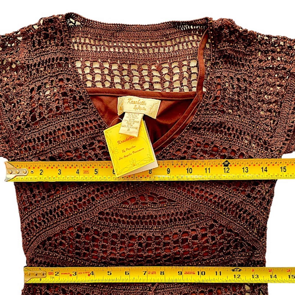 $340 Krochetta Papillon Beaded Crochet Gown Small 2 4 Hand Made Embroidered NWT - Picture 13 of 16